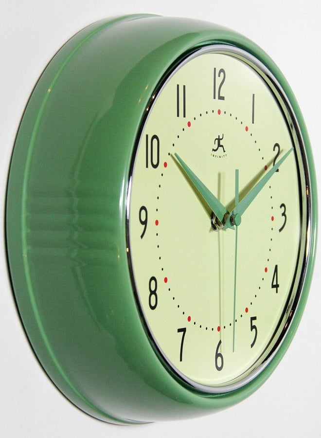 Infinity Instruments LTD. Retro 9 inch Silent Sweep Non-Ticking Mid Century Modern Kitchen Diner Wall Clock Quartz Movement Retro Wall Clock Decorative (Green) - Image 2
