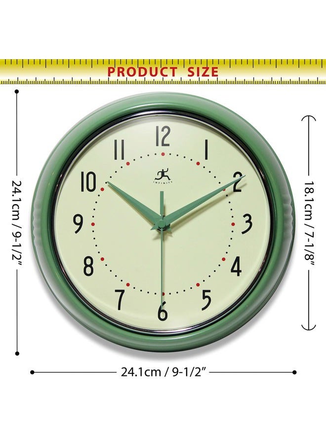 Infinity Instruments LTD. Retro 9 inch Silent Sweep Non-Ticking Mid Century Modern Kitchen Diner Wall Clock Quartz Movement Retro Wall Clock Decorative (Green) - Image 4