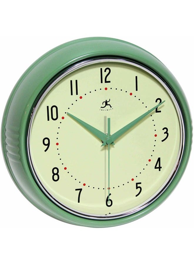 Infinity Instruments LTD. Retro 9 inch Silent Sweep Non-Ticking Mid Century Modern Kitchen Diner Wall Clock Quartz Movement Retro Wall Clock Decorative (Green) - Image 1