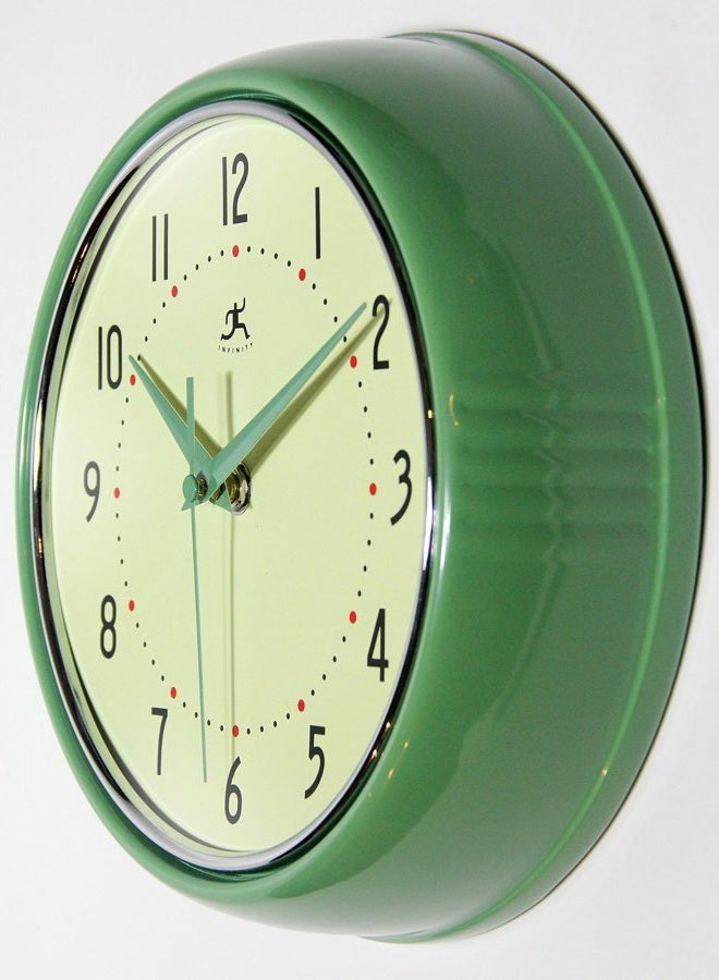 Infinity Instruments LTD. Retro 9 inch Silent Sweep Non-Ticking Mid Century Modern Kitchen Diner Wall Clock Quartz Movement Retro Wall Clock Decorative (Green) - Image 3