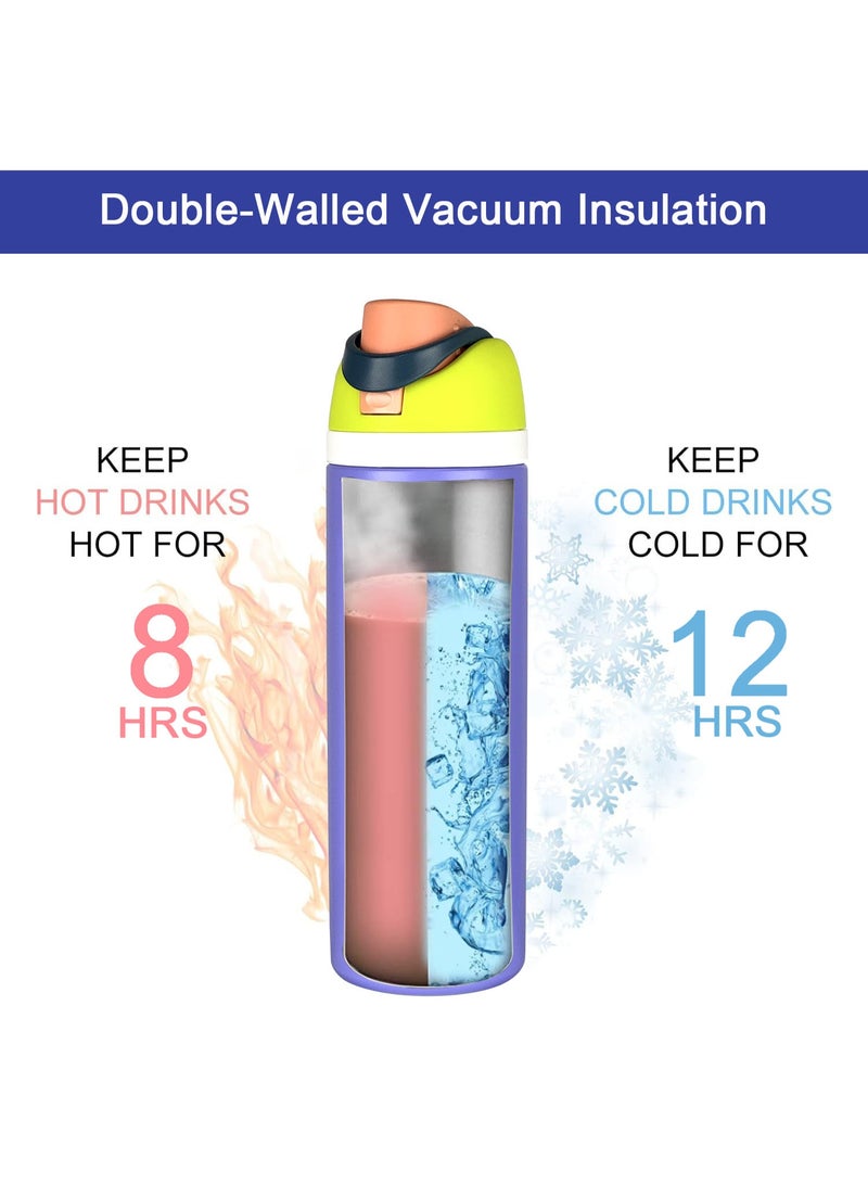 روییيس زجاجة مياه معزولة من الفولاذ المقاوم للصدأ سعة 24 أونصة مع قشة وغطاء، مانعة للتسرب وخالية من مادة BPA، ترمس للمشروبات الساخنة والباردة للصالة الرياضية والرياضة والسفر والمشي لمسافات طويلة والمدرسة - Image 3