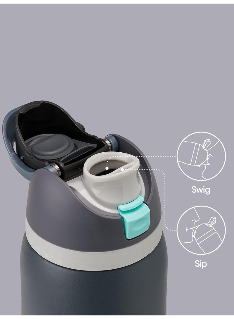 روییيس زجاجة مياه معزولة من الفولاذ المقاوم للصدأ سعة 24 أونصة مع قشة وغطاء، مانعة للتسرب وخالية من مادة BPA، ترمس للمشروبات الساخنة والباردة للصالة الرياضية والرياضة والسفر والمشي لمسافات طويلة والمدرسة - Image 5