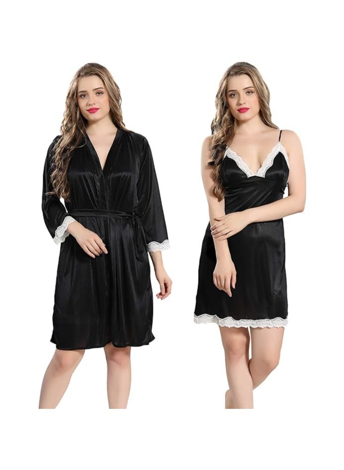 Accessorize Kingdom Women's Satin Printed Knee Length Nighty  - Image 2
