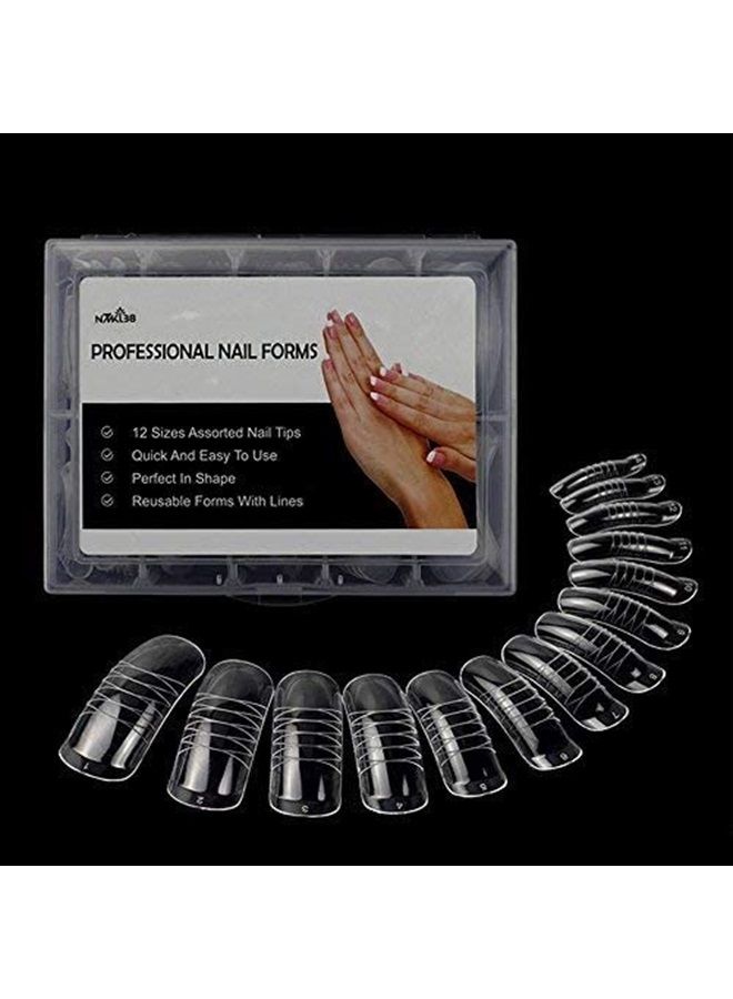 NMKL38 140PCS/Box Clear Dual Forms Acrylic Nail System UV Gel Nail Mold Full Cover Fasle Nail Tips with Scale 12 Size Manicure Pedicure Tools for Polygel Nail Tips - Image 2