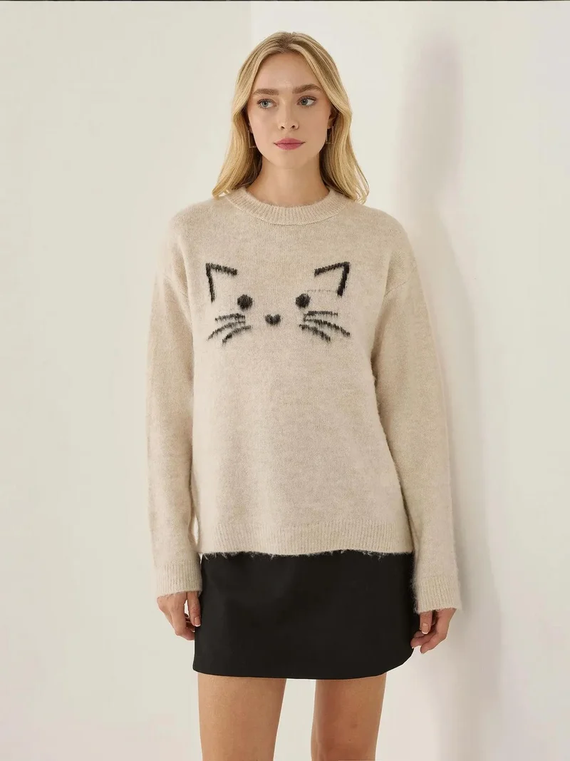 HICCUP Relaxed Fit Cute Kitty Sweater