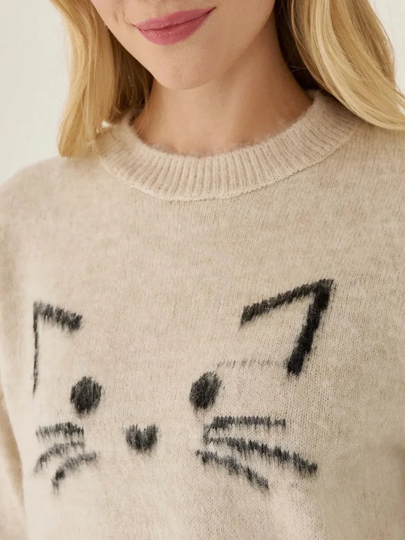HICCUP Relaxed Fit Cute Kitty Sweater