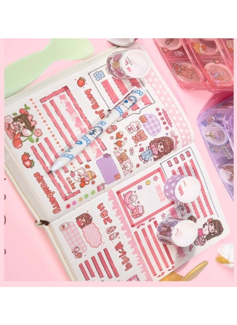 Touchcart Touchcart 100 Pcs Washi Tape Set with Kawaii Stickers Tweezer Pen and Spatula in 3Layer Storage Box Decorative Masking Tapes for Journaling Crafts and Gift Wrapping Pink  - Image 2