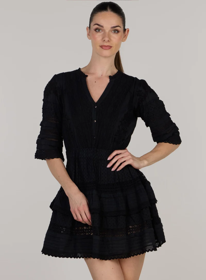 Just Nature black Samba Embroidered A-Silhouette Mini Dress for Women | Best Price UAE
