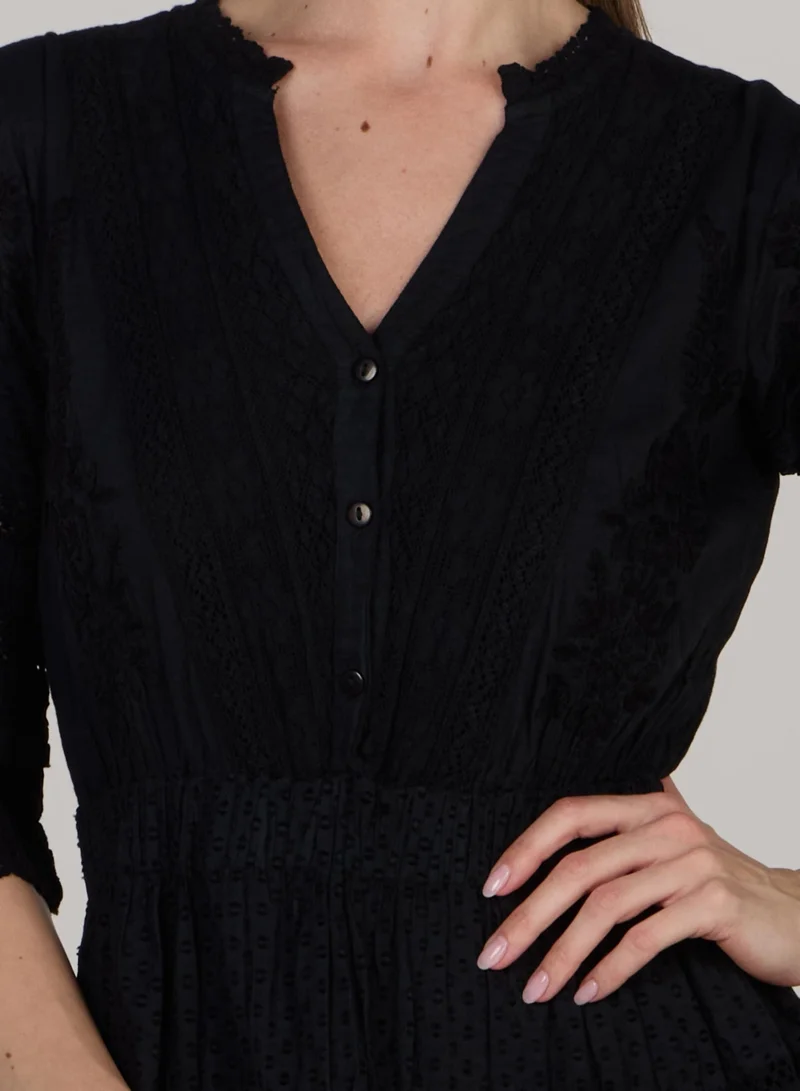 Just Nature black Samba Embroidered A-Silhouette Mini Dress for Women | Best Price UAE