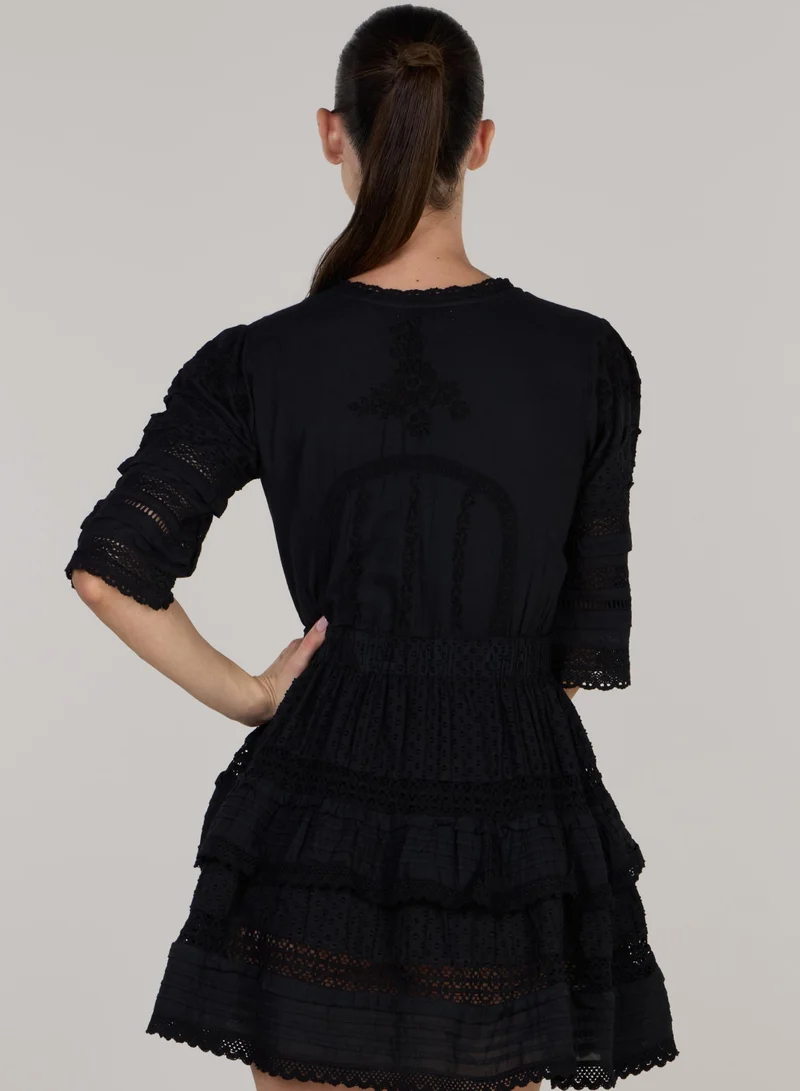 Just Nature black Samba Embroidered A-Silhouette Mini Dress for Women | Best Price UAE