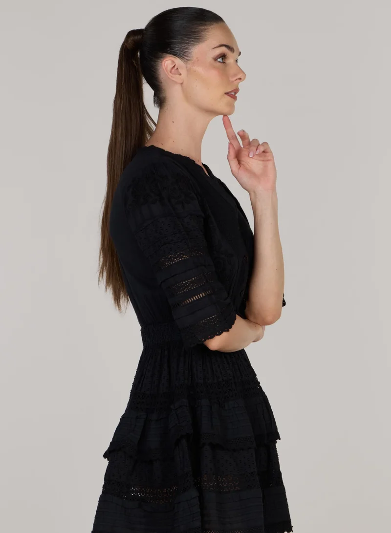 Just Nature black Samba Embroidered A-Silhouette Mini Dress for Women | Best Price UAE