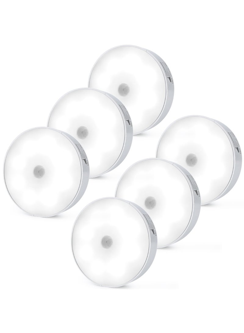 AQUILUX 6-Piece Wireless Battery-Powered LED Night Motion Sensor Light, White, Motion Sensor + Switch, Dimensions 8.6×8.6×2 cm - Image 1