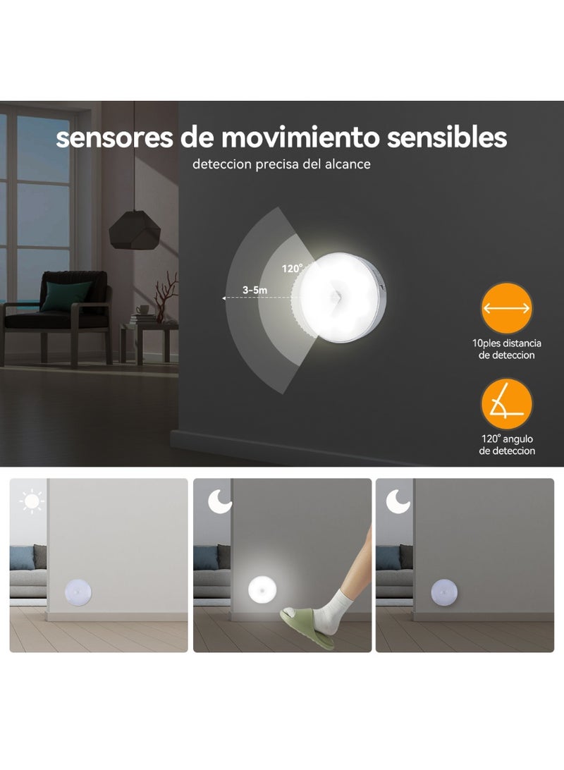 AQUILUX 6-Piece Wireless Battery-Powered LED Night Motion Sensor Light, White, Motion Sensor + Switch, Dimensions 8.6×8.6×2 cm - Image 2