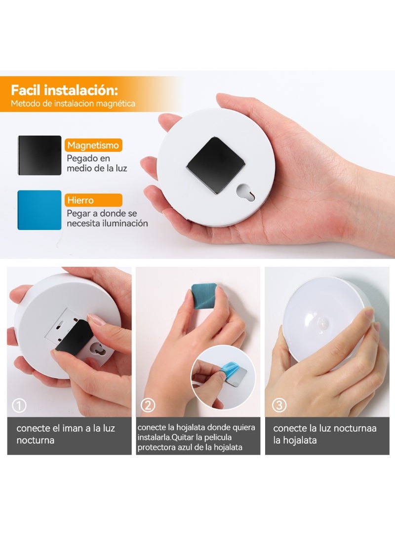 AQUILUX 6-Piece Wireless Battery-Powered LED Night Motion Sensor Light, White, Motion Sensor + Switch, Dimensions 8.6×8.6×2 cm - Image 3