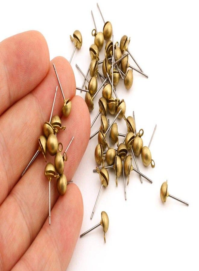 Excellentcrafts Brass Earring Posts with Raw Brass Ball Pad, Earring Posts for Jewellery Making (Pack of 10 Pairs, 10mm, Gold Finish)