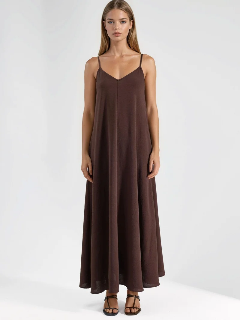 HICCUP Mocha Brown A-Form Maxi Dress for Women | Best Price UAE