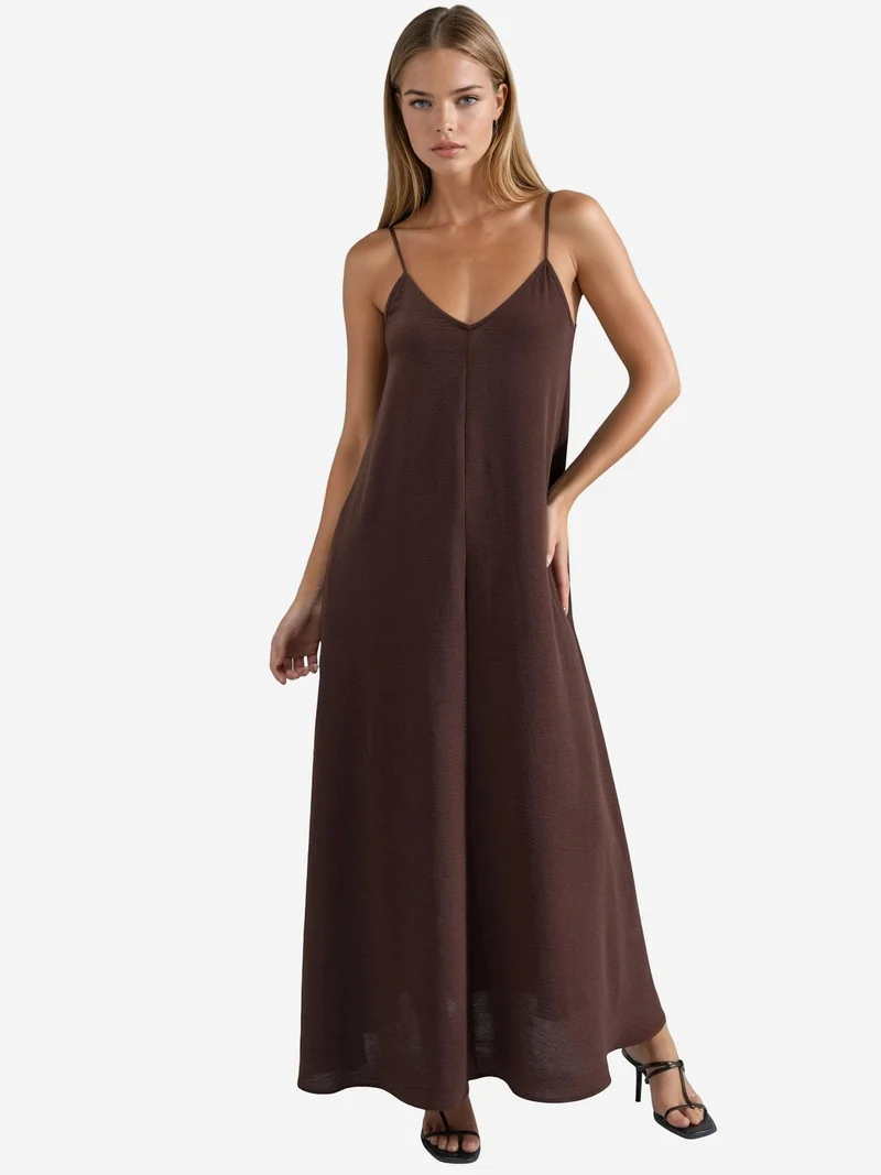 Hiccup Mocha Brown A-Form Maxi Dress for Women | Best Price UAE