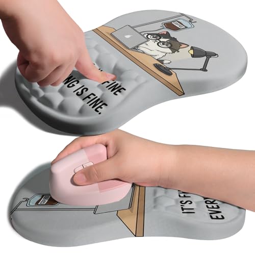 Armanza Ergonomic Joint Wrist Support Mouse Pad with Memory Foam Cushion Massage Bump, Carpal Tunnel Pain Relief Mousepad Slope Design for Wrist Rest, 11.8x7.9 in, Funny Coffee Cat - Image 1