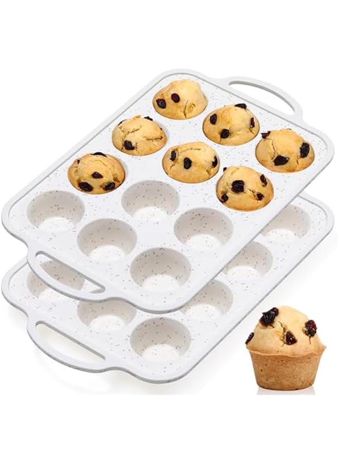 Silicone Muffin Pan, Metal Reinforced Frame Mini Cupcake Pan Easy to Move 12 Cups for Baking Nonstick Small Muffin Tin - Image 1