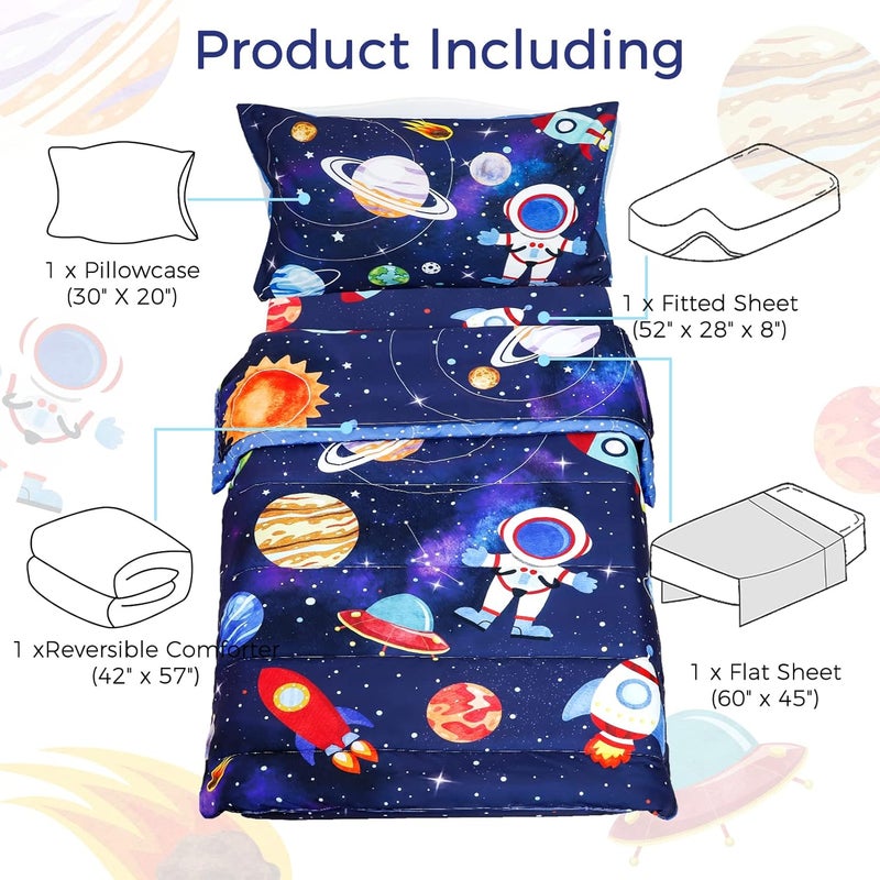 SWESEN Toddler Bedding Set for Boys Blue Space Toddler Boy Bedding Set Soft  Lightweight 4 Piece Toddler Comforter Sets Include Comforter Flat Sheet Fitted Sheet Pillowcase - Image 3