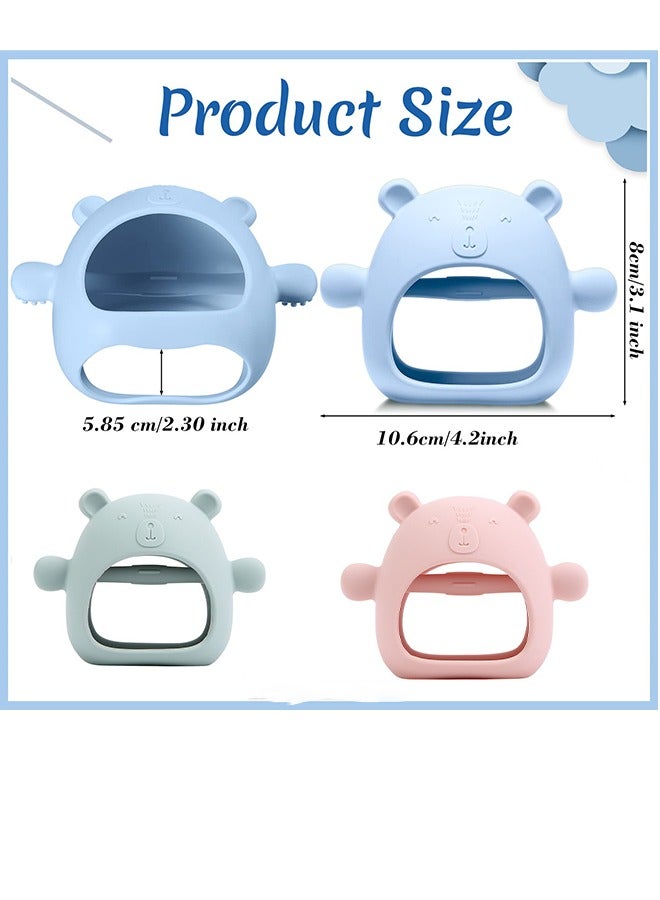 Baby Teething Toys – 2-Pack Bear-Shaped Silicone Teething Mittens for 0–12M, BPA-Free, Anti-Drop, Soothing  Easy to Clean, Pink  Green  - Image 2
