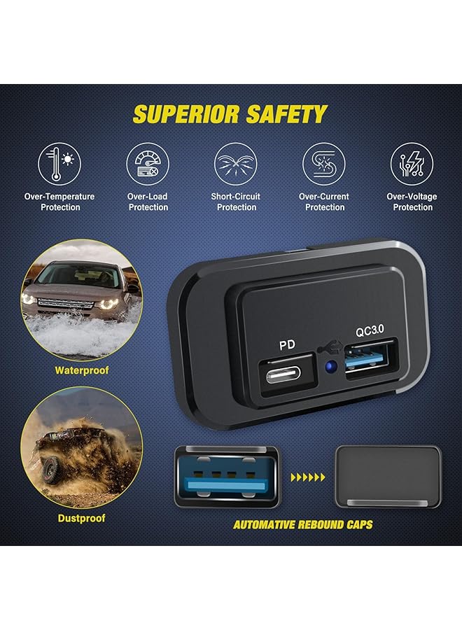 NALACAL شاحن سيارة بمنفذين 12 فولت/24 فولت، 58 وات، شحن سريع مزدوج، منفذ PD Type-C وQc3.0، مثبت على الحائط، محول طاقة للسيارة والدراجة النارية والقوارب والحافلات والشاحنات - Image 3