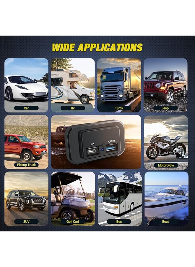 NALACAL شاحن سيارة بمنفذين 12 فولت/24 فولت، 58 وات، شحن سريع مزدوج، منفذ PD Type-C وQc3.0، مثبت على الحائط، محول طاقة للسيارة والدراجة النارية والقوارب والحافلات والشاحنات - Image 5