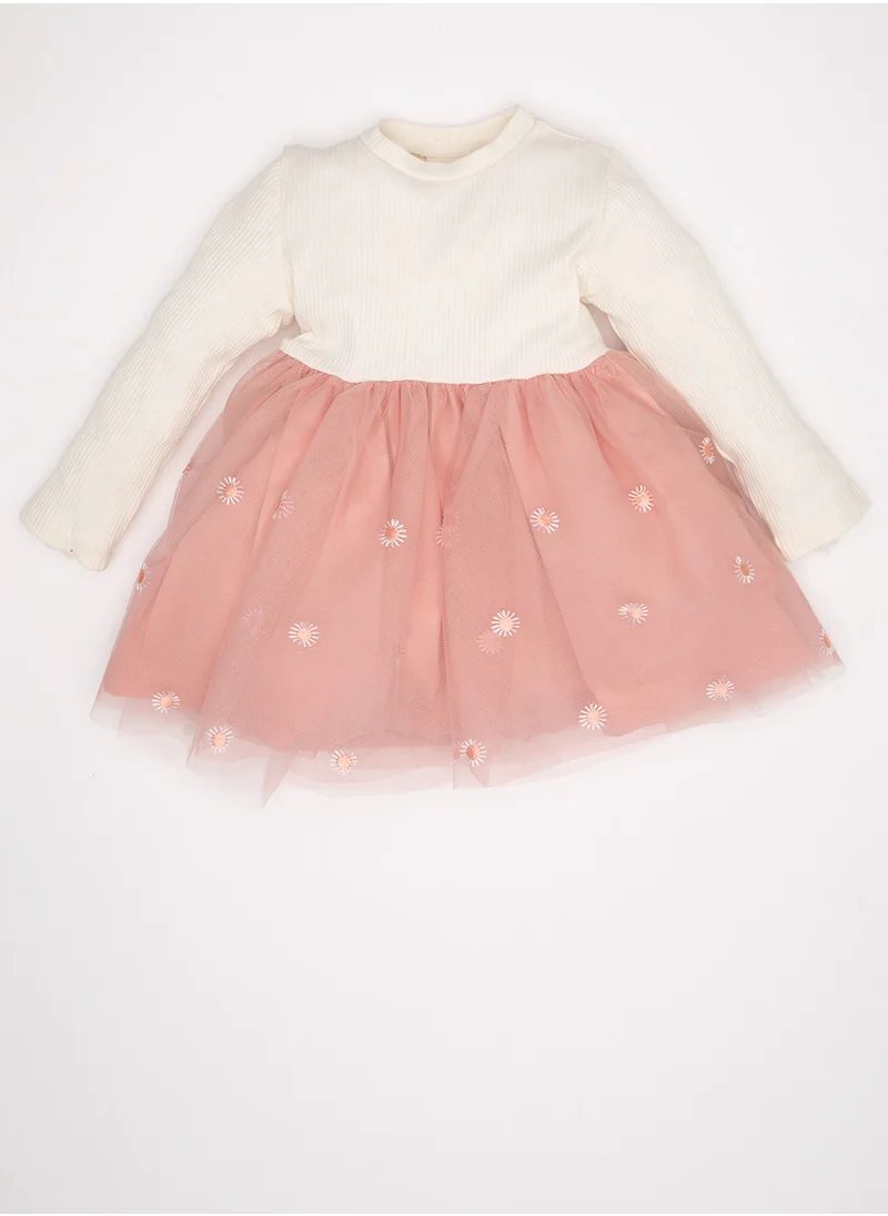 DeFacto Crew Neck Long Sleeve Ribbed Tutu Dress