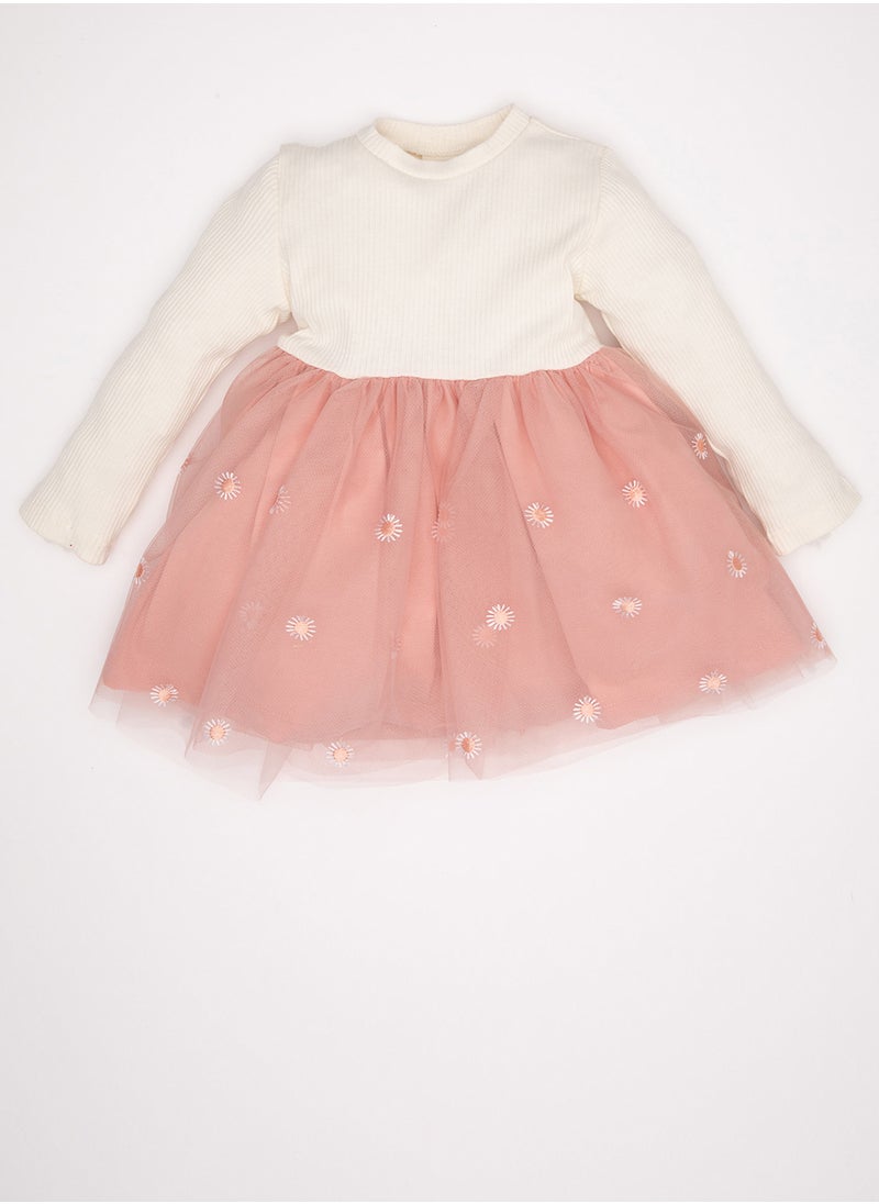DeFacto Crew Neck Long Sleeve Ribbed Tutu Dress  - Image 1