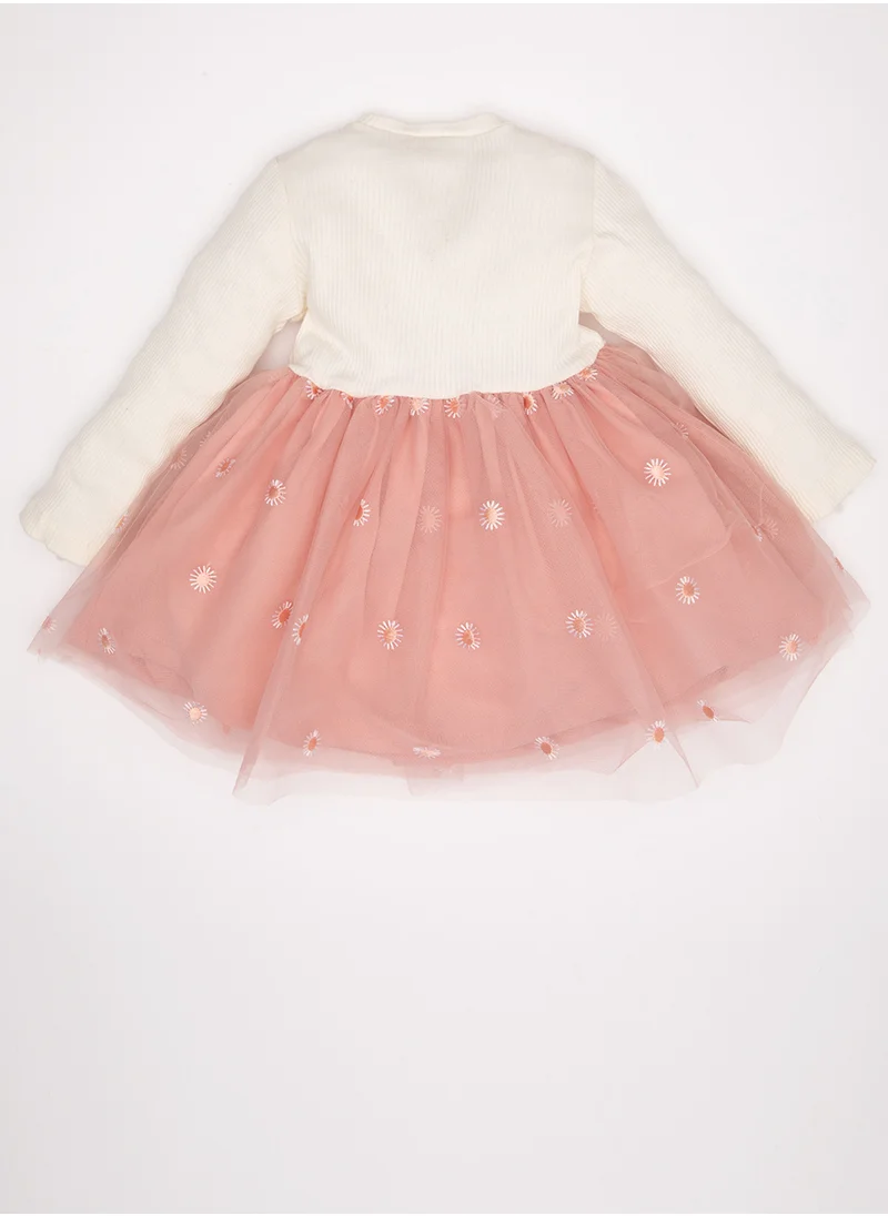 ديفاكتو Crew Neck Long Sleeve Ribbed Tutu Dress