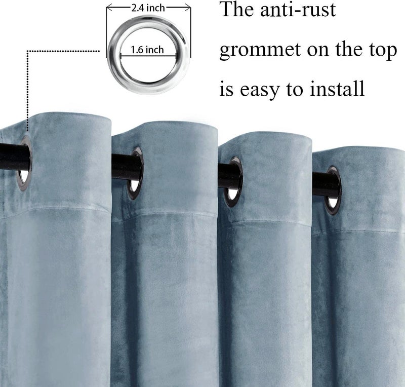 JIUZHEN Stone Blue Velvet Curtains 84 inches Blackout Curtains for Living Room - Privacy Protect Room Darkening Grommet Thick Velvet Window Drapes for Bedroom  Set of 2 with Tiebacks  42W x 84L - Image 2
