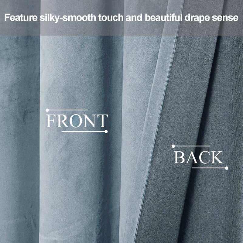JIUZHEN Stone Blue Velvet Curtains 84 inches Blackout Curtains for Living Room - Privacy Protect Room Darkening Grommet Thick Velvet Window Drapes for Bedroom  Set of 2 with Tiebacks  42W x 84L - Image 4
