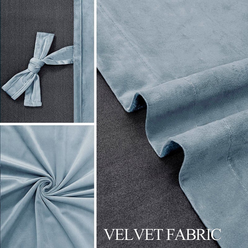 JIUZHEN Stone Blue Velvet Curtains 84 inches Blackout Curtains for Living Room - Privacy Protect Room Darkening Grommet Thick Velvet Window Drapes for Bedroom  Set of 2 with Tiebacks  42W x 84L - Image 5