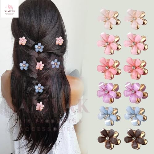 Samyak 12 Pcs Hair Clips Set | Cute Mini Studded Hair Claws Trendy Hair Barrettes For Girls Women | Trendy Hair Clutch Combo Fashion Hair Accessories - Image 3