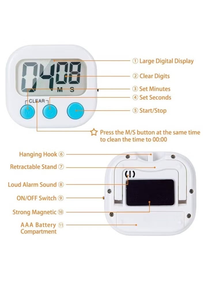 Large Screen Digital Kitchen Timer Magnetic Stopwatch Timer for Baking Kitchen Study Training Count-Up Counting Down Clock ,White - Image 3