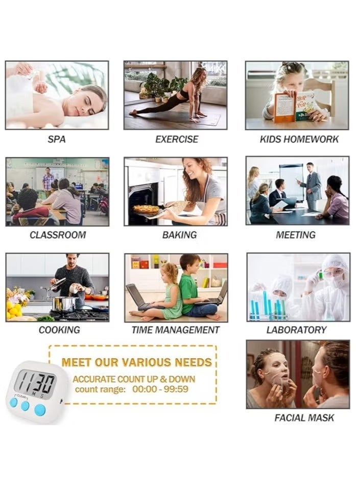 Large Screen Digital Kitchen Timer Magnetic Stopwatch Timer for Baking Kitchen Study Training Count-Up Counting Down Clock ,White - Image 5