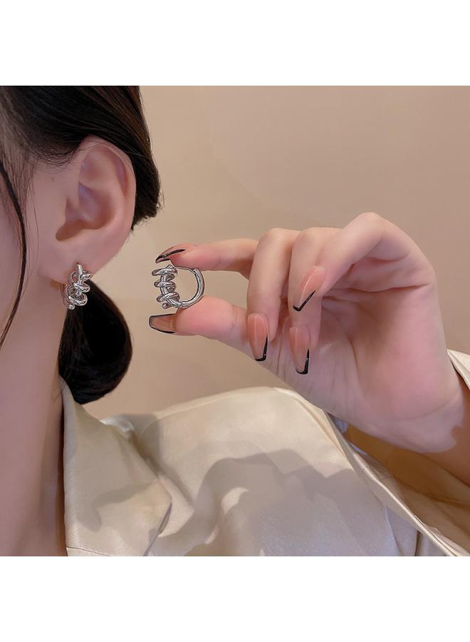 South Korea New Style Metal Pearl Ear Buckle Female Cold Style Niche High Sense Earrings Retro Temperament Ear Jewelry 