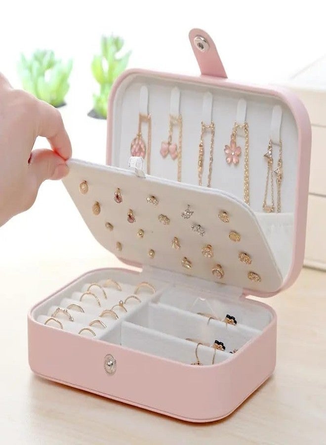 Amaal jewellery organisers box small PU Leather Zipper Portable Storage Box Case Dividers Container for Rings, Earrings, Necklace Home Organizer, Pink Locker Box For Jewellery Gift For Girls & Women - Image 4