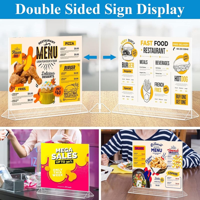 Seencool Horizontal Acrylic Sign Holder 8.5 x 11 - Double Sided T Shape Menu Table Stands, Plastic Paper Flyer Display Stand, Clear Picture Photo Frames for Wedding, Office, Store, Restaurant (6 Pack) - Image 2