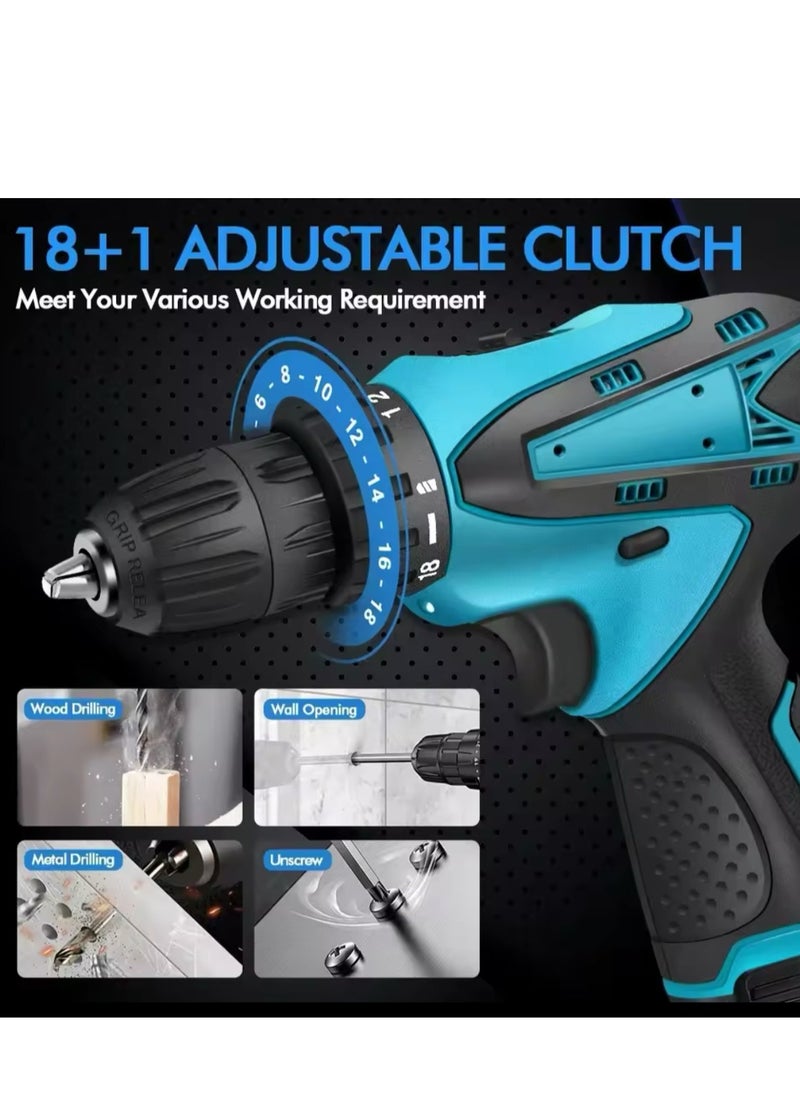 BLUE CORAL Cordless Drill Driver Set with 2 Battery and Box Lithium Screwdriver Repairing Tool Kit Brushless Motor Electric Screw Driver (Blue)  - Image 4