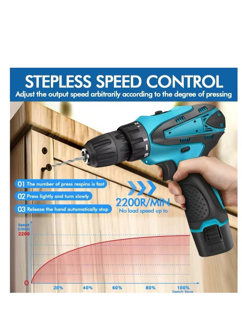 BLUE CORAL Cordless Drill Driver Set with 2 Battery and Box Lithium Screwdriver Repairing Tool Kit Brushless Motor Electric Screw Driver (Blue)  - Image 5