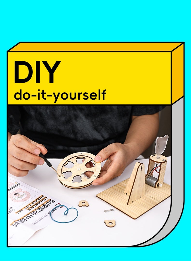 Scientific Experiment Manual Generator Kit, Wooden Hand Cranked Physics Toy , Educational Science Experiment Crafts DIY STEM Puzzle Generator Toy for Kids Ages 6-14 with Light Bulb (Color Random)  - Image 3