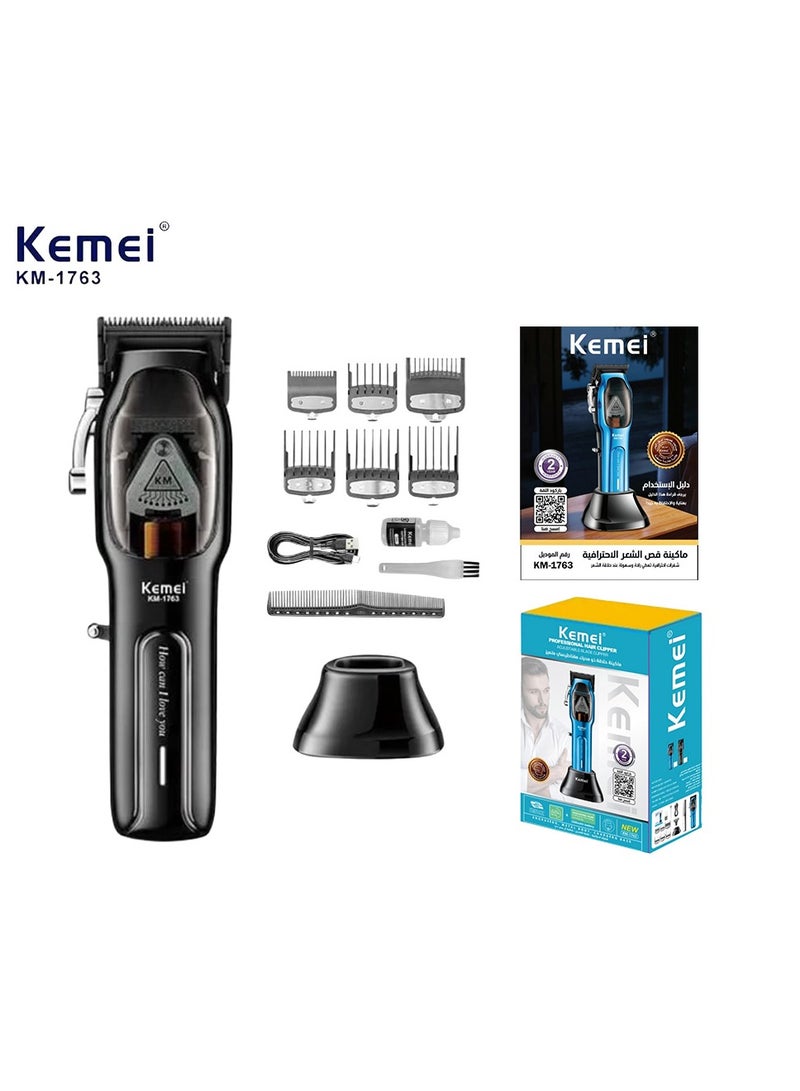 Kemei Km-1763 Colour Black 9000 Rpm In Munut  10W Powerful Adjustable Electric Shaver With Metal Body And Premium Magnetic Motor Saudi Version - Image 4