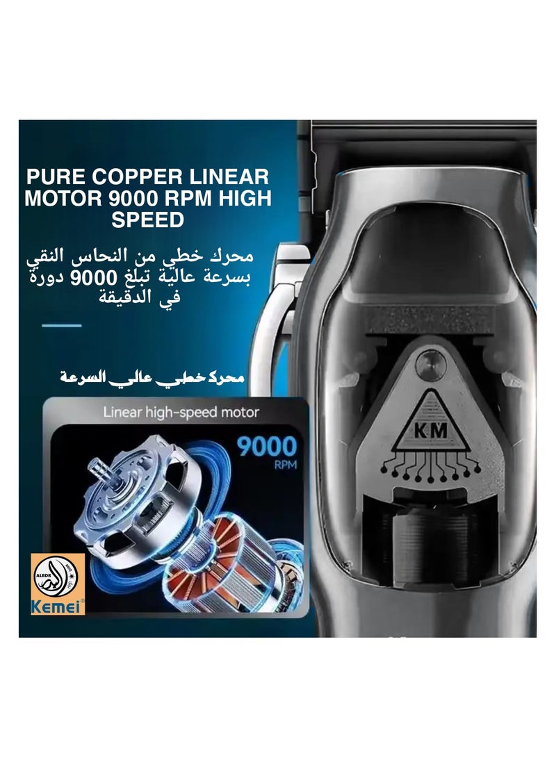 Kemei Km-1763 Colour Black 9000 Rpm In Munut  10W Powerful Adjustable Electric Shaver With Metal Body And Premium Magnetic Motor Saudi Version - Image 3