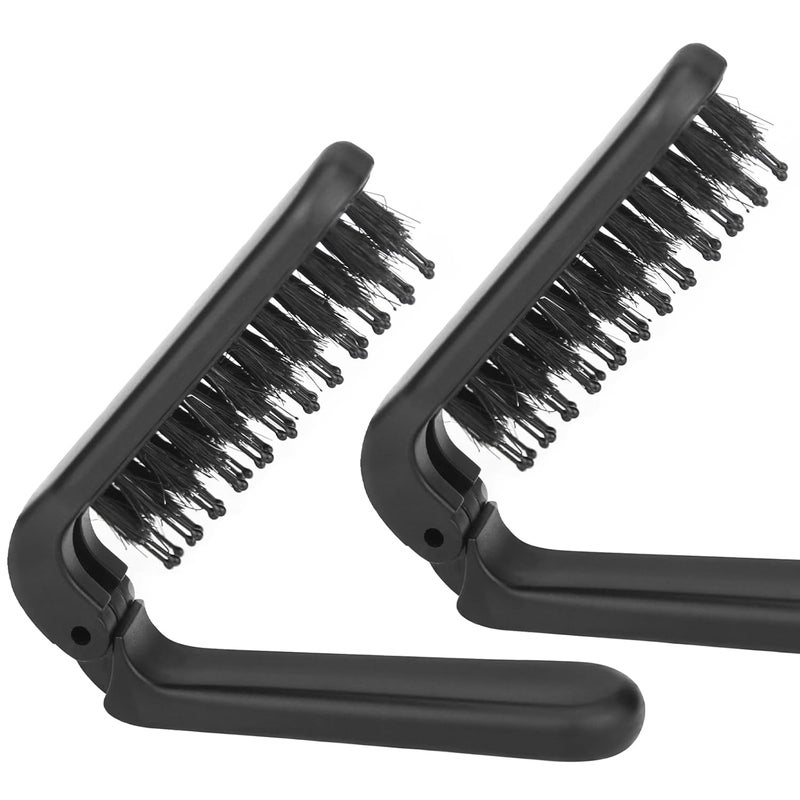 Ancable 2Pcs Travel Folding Hair Brush Collapsable Portable Pocket Boar Bristle for ThinThick Hair Mini Hairbrush for Men Women Kids WetDry Hair Restore Shine Black