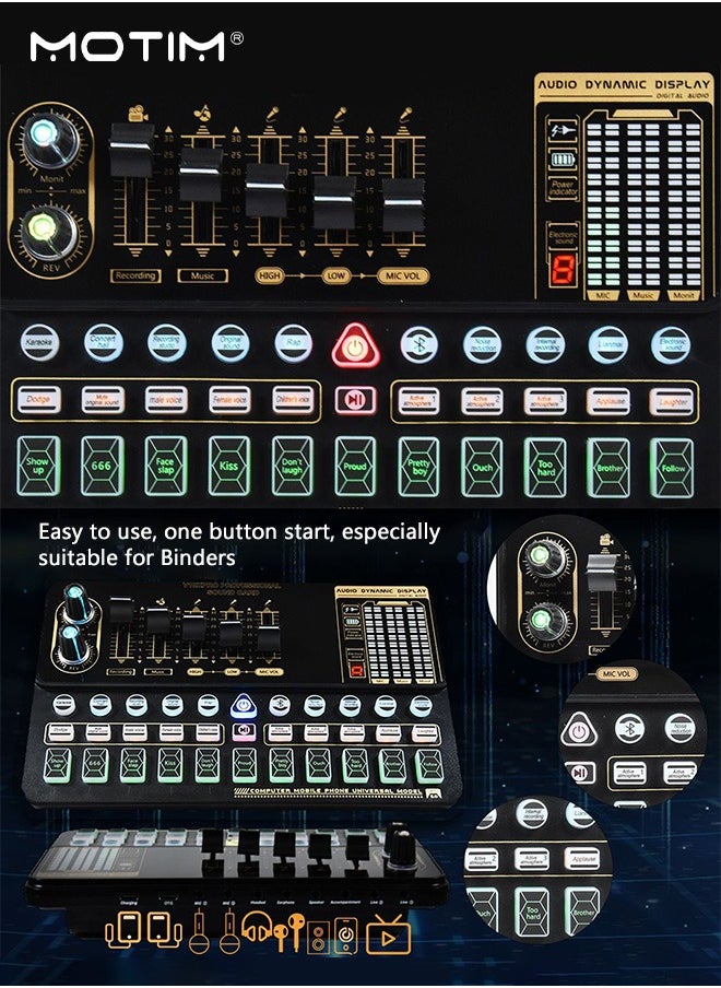 Live Sound Card LED Tone Display Voice Changer Device, Support BT Built-in Multiple Sound Effects, Rechargeable Battery, Campatible with Various Live Stream Apps, Windows and Mac Operating Systems