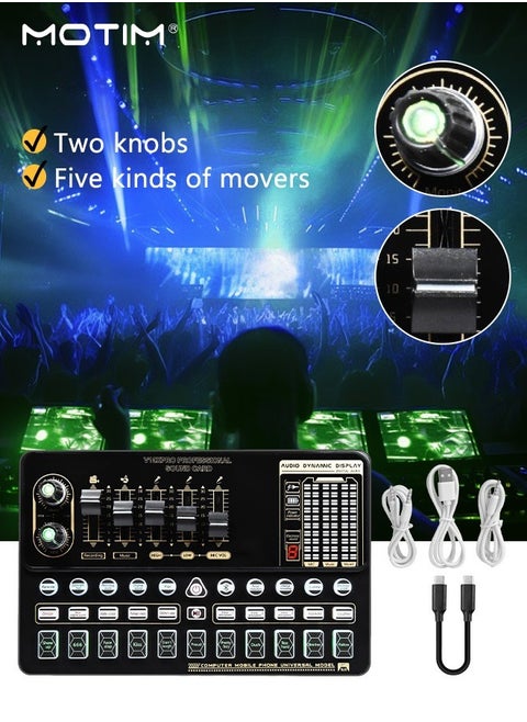 Live Sound Card LED Tone Display Voice Changer Device, Support BT Built-in Multiple Sound Effects, Rechargeable Battery, Campatible with Various Live Stream Apps, Windows and Mac Operating Systems