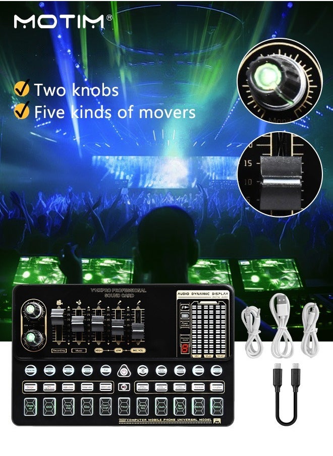Motim Live Sound Card LED Tone Display Voice Changer Device, Support BT Built-in Multiple Sound Effects, Rechargeable Battery, Campatible with Various Live Stream Apps, Windows and Mac Operating Systems  - Image 1