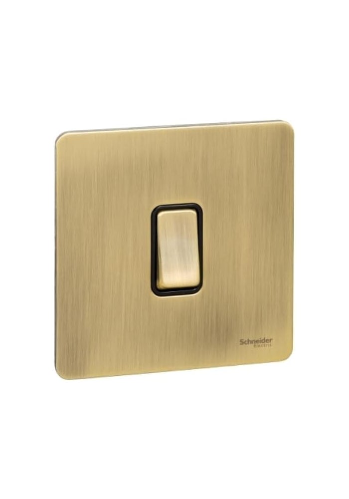 Schneider Electric Ultimate Screwless Flat Plate Switch - Antique Brass - Image 1