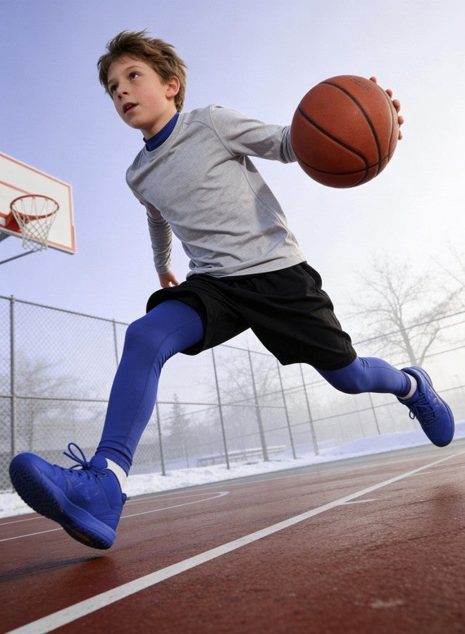 HXP Boys Compression Pants Fleece Lined Boys Leggings for Sports Kids Thermal Pants Youth Compression Pants Tights Color C XL Royal Blue - Image 3
